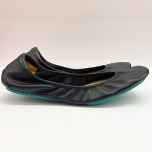 Tieks Gavrieli Black Teal Leather Ballet Flats Women's 10 Comfort Slip On